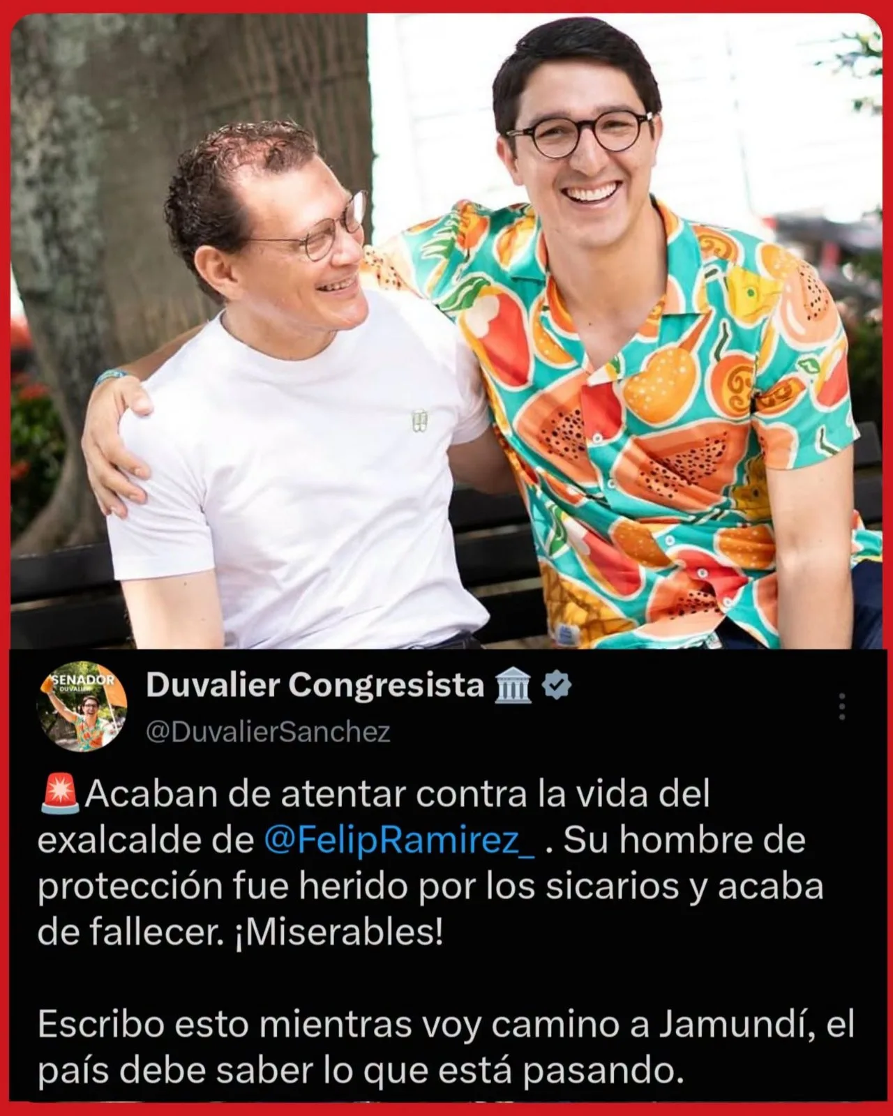 El congresista Duvalier Sánchez denunció un atentado sicarial contra el exalcalde de Jamundí